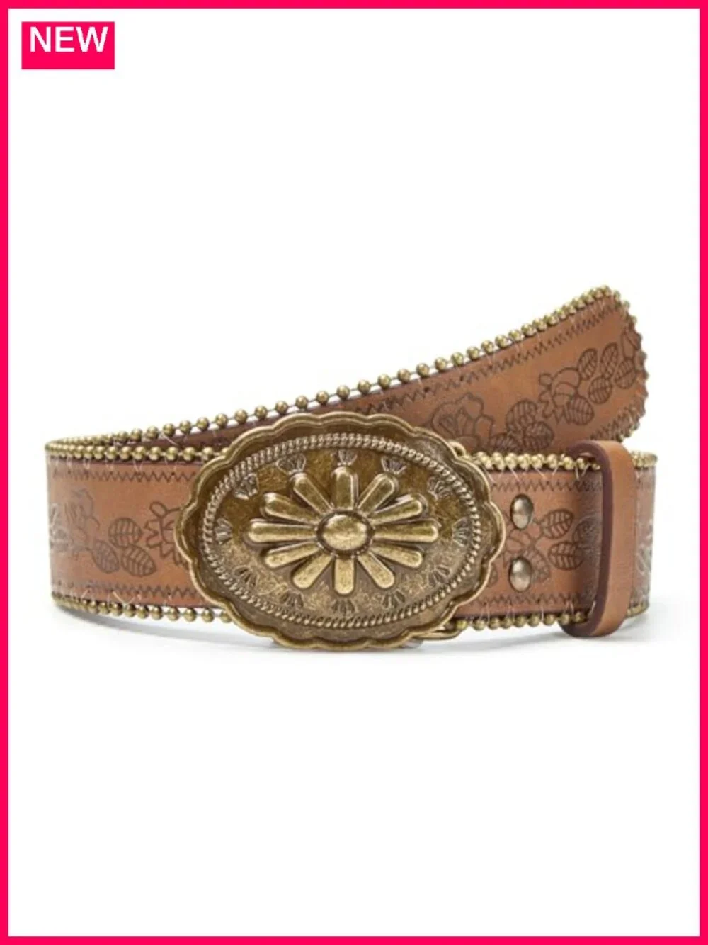 Western Belt for Women Cowgirl Floral Embossed PU Leather Vintage Buckle